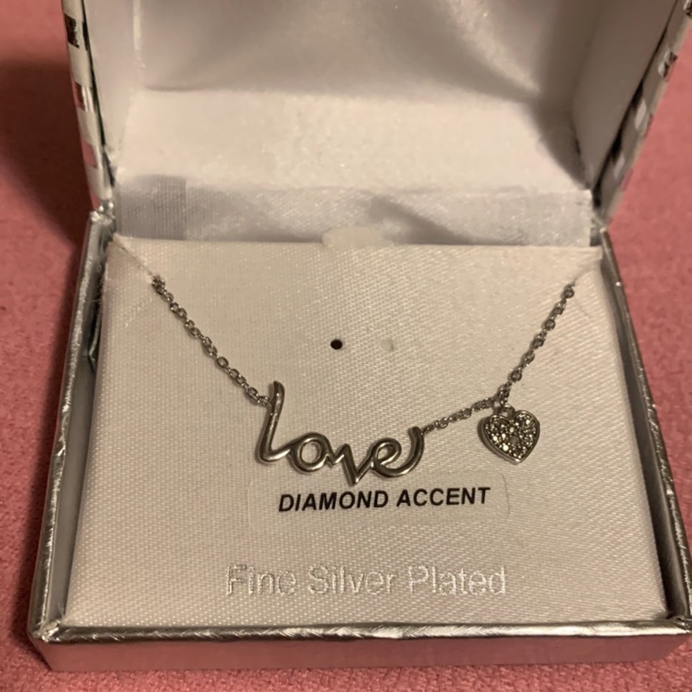 Silver Plated LOVE Pendant with Diamond